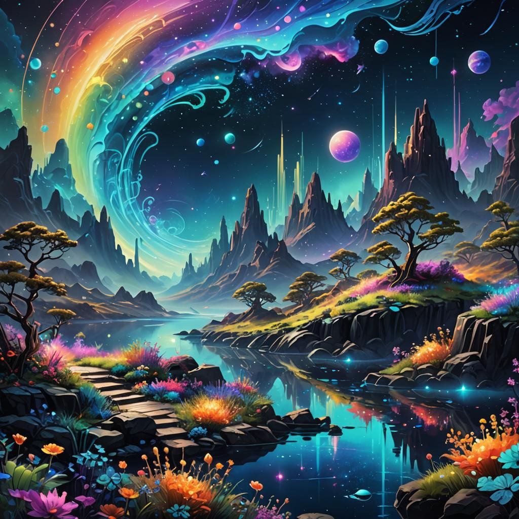 Bioluminescent Futuristic Scene: A Cosmic Serenade