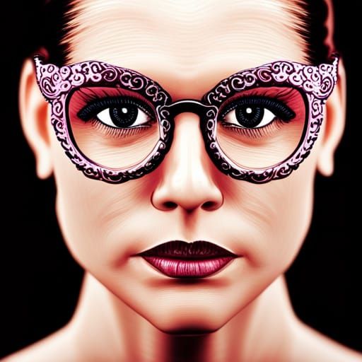 Woman with Rose Glasses: Hyperrealistic Close-Up