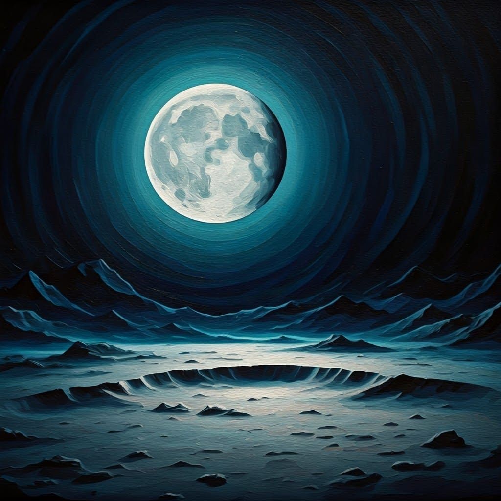 Mystical Lunar Landscape in Neo-Impressionist Style