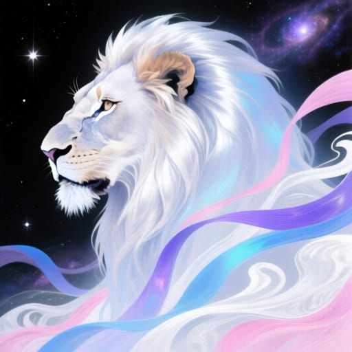 Majestic Lion Head in Cosmic Dreamscape
