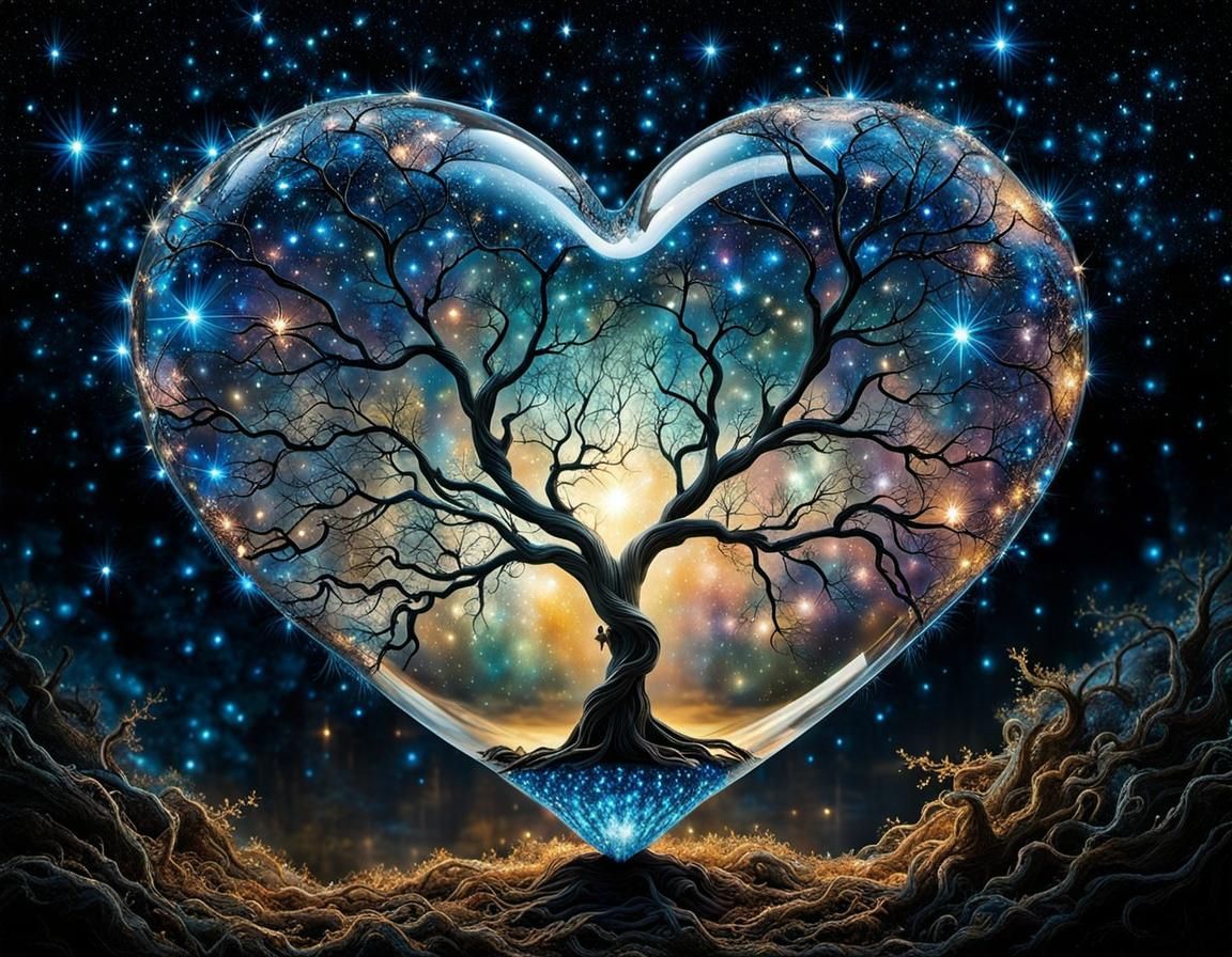 Crystal Heart Tree of Life: Surreal Fairytale Art
