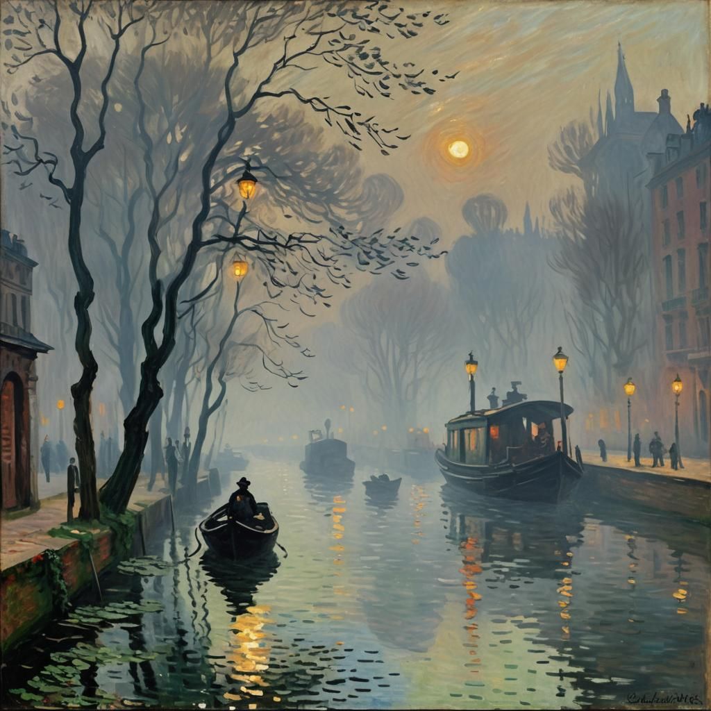 Canal in Fog: A Post-Impressionistic Vision