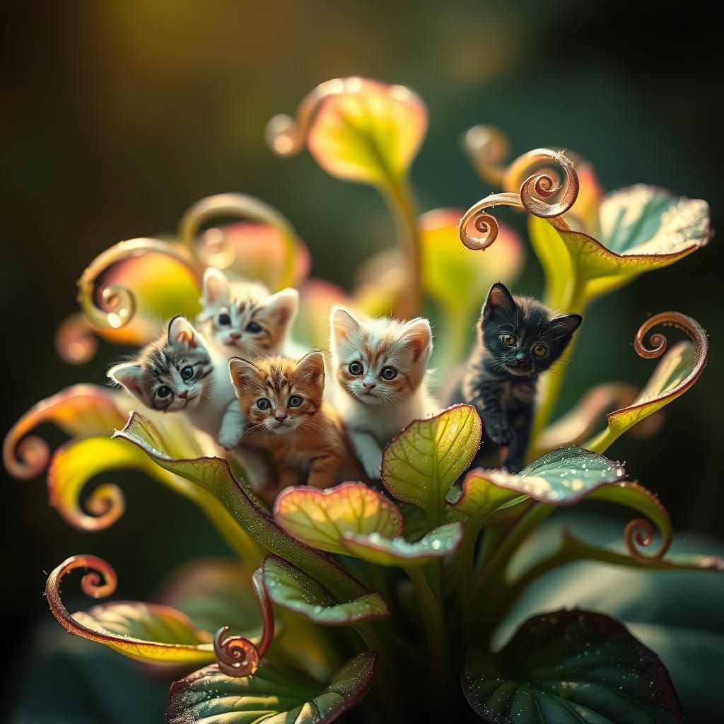 Whimsical Plant of Kittens Blooms in Dreamy Light