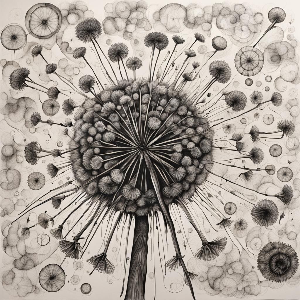 Dandelion Life Cycle: Monochromatic Precisionism in Ink