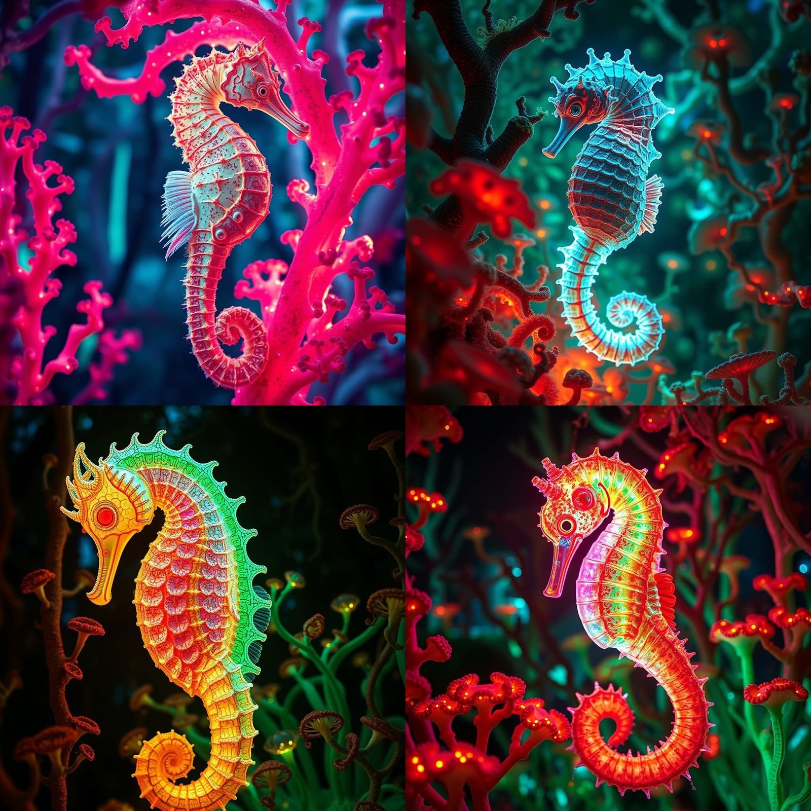 Neon Seahorse in Mycelium Network: A Digital Masterpiece