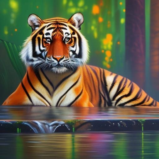 Tiger Reflection in Graffiti Splash Art Style