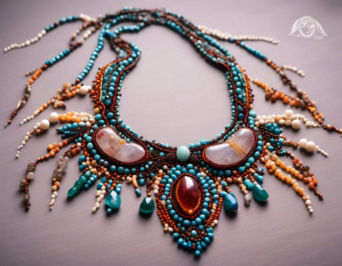 Handmade Seedbead Necklace with Natural Stones