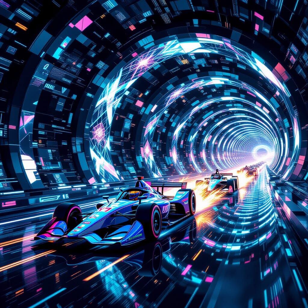 Futuristic IndyCar Race in Crystal Tunnel
