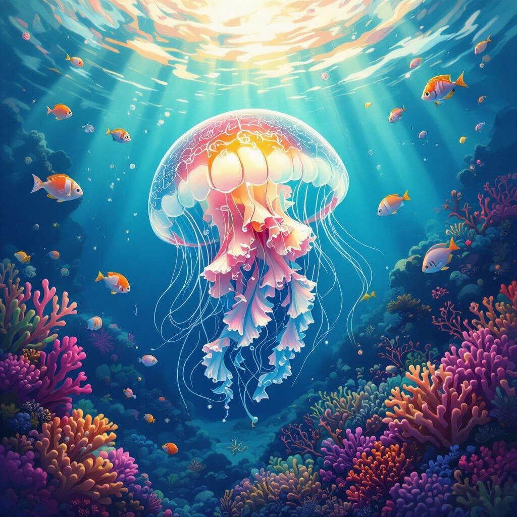 Vibrant Jellyfish in Ethereal Ocean Light