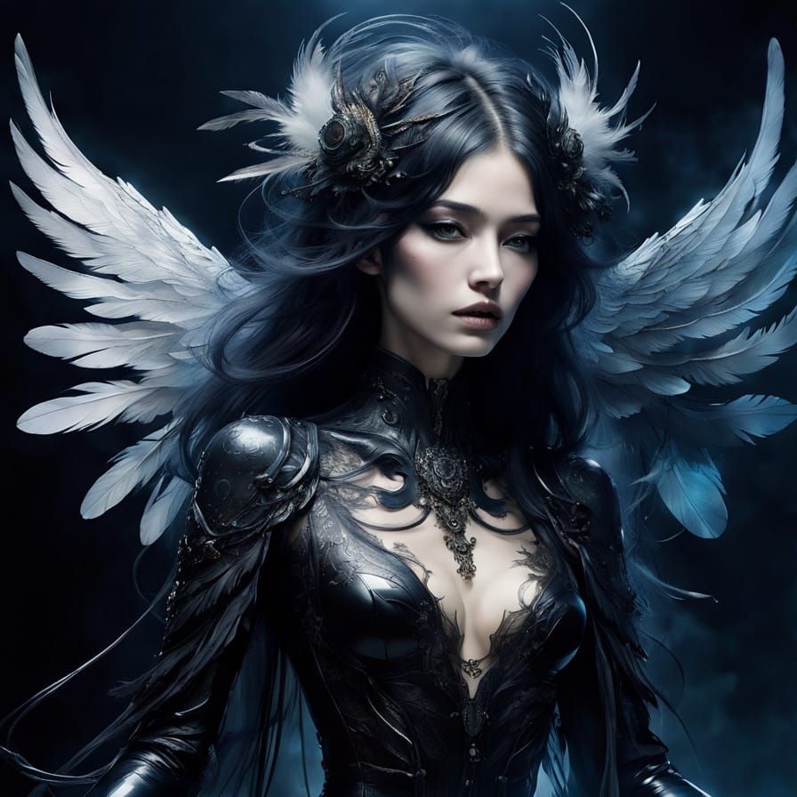 Gothic Harpie Unfurls Majestic Wings in Whimsical Chaos