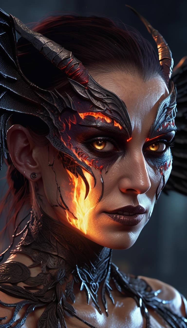 Vulnerable Female Demon with Tattered Wings