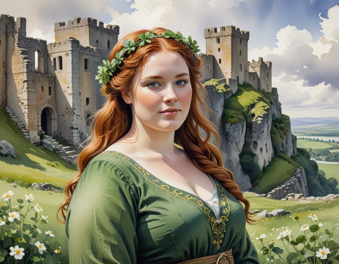 Lively Irish Woman in Springtime Landscape