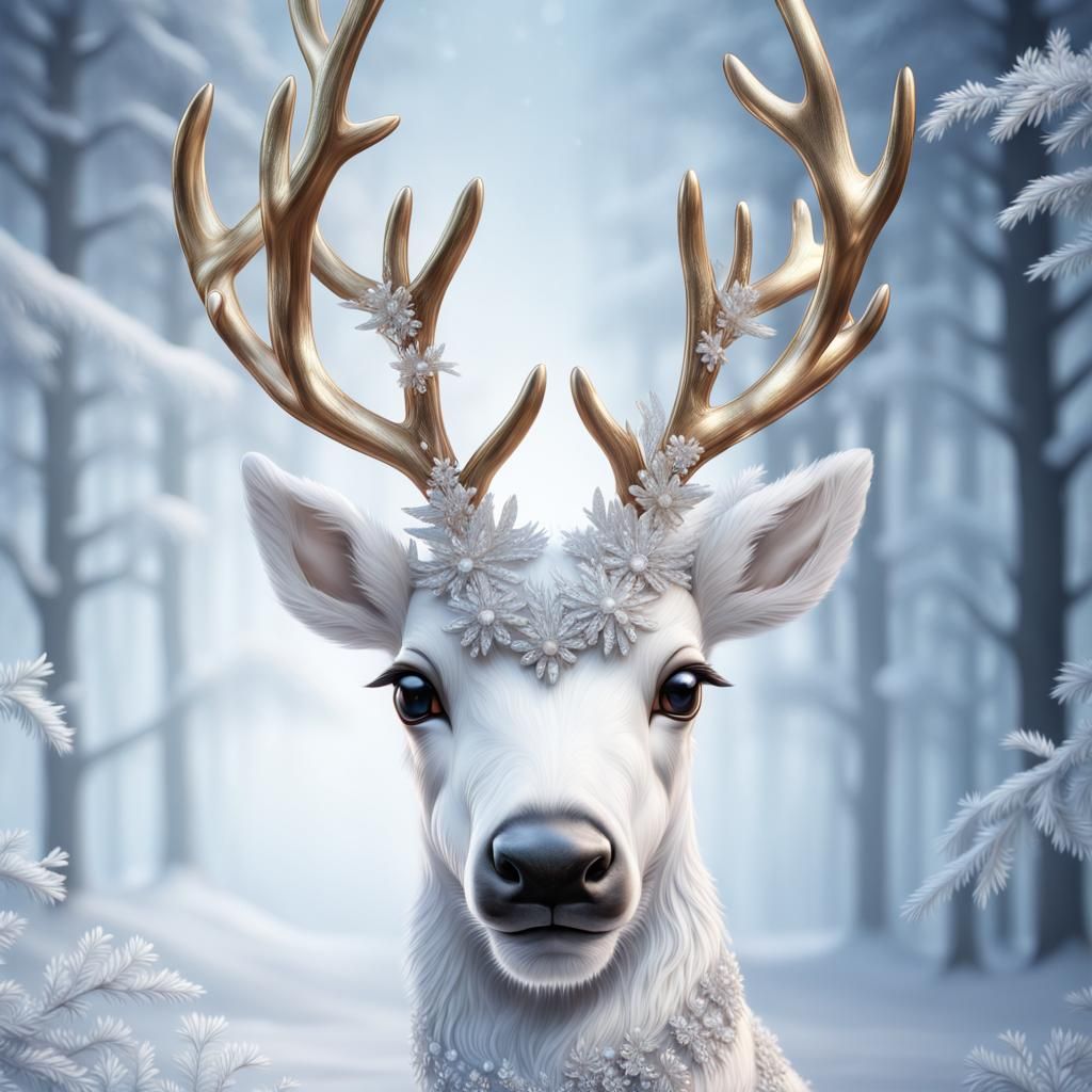 Ice Crystal Reindeer with Diamond Shimmer