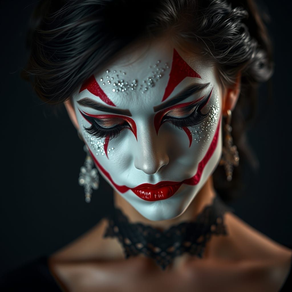 Close-Up Photo of Woman with Glitter Makeup in Joker Style