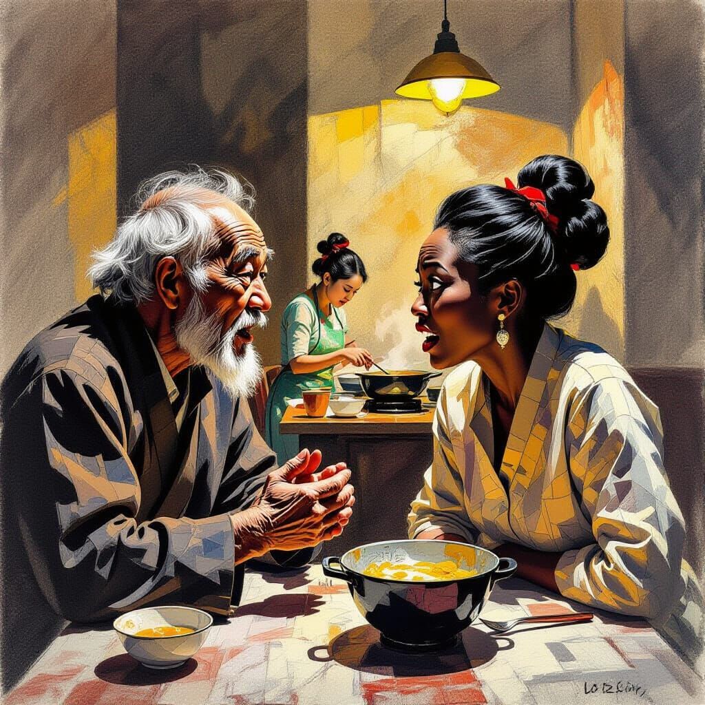 Baroque Drawing of Arguing Elders in Dramatic Light