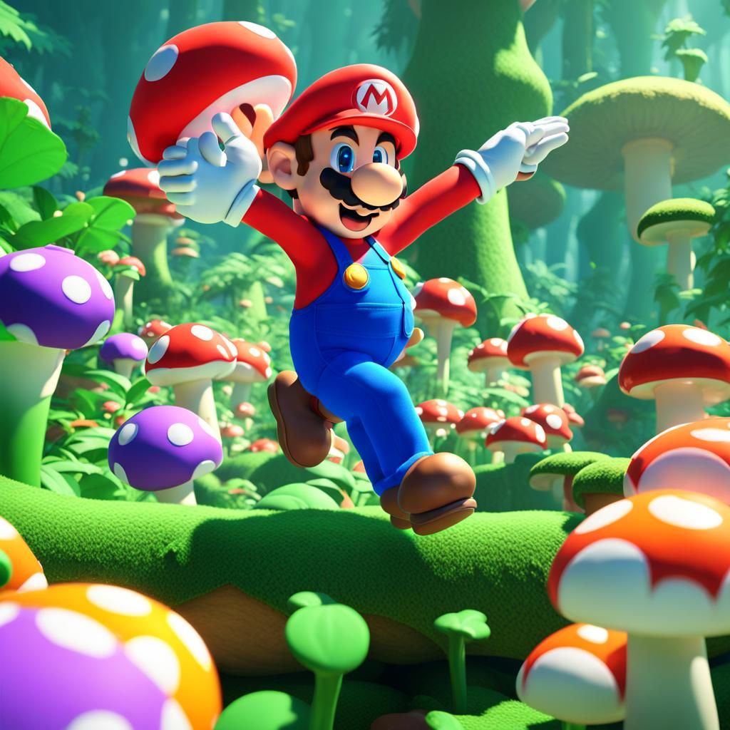 Mario Leaping Through Mushroom Kingdom in 3D