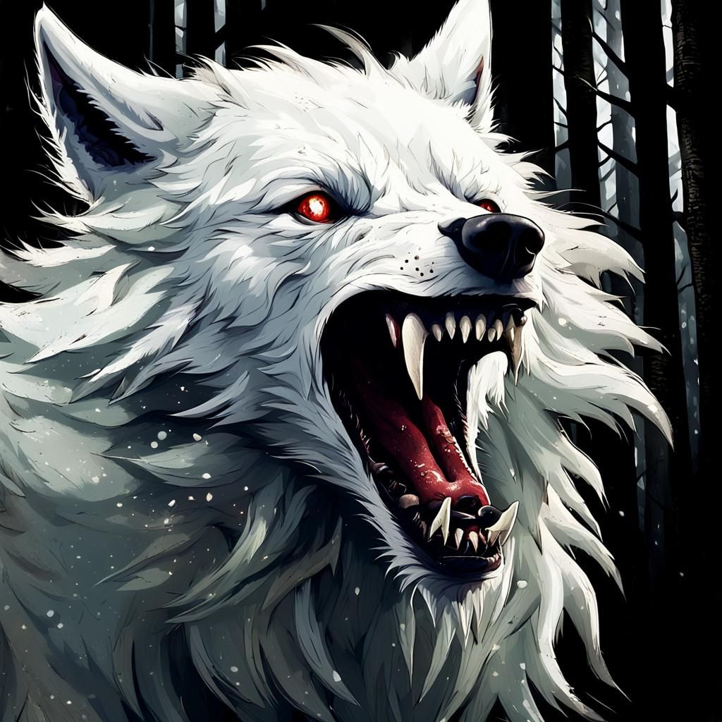 Scary creepy white wolf