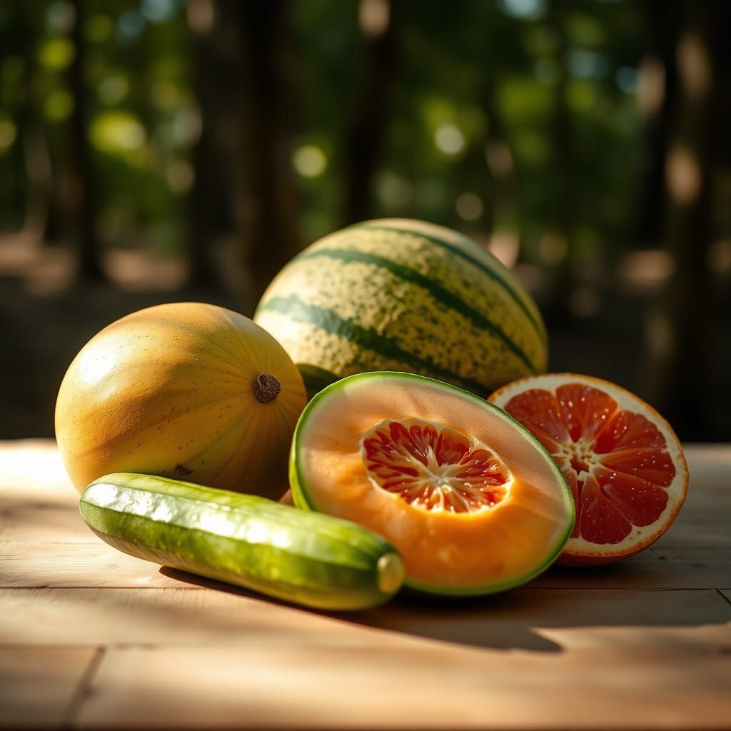 Vibrant Summer Melons in Dreamy Woodland Setting