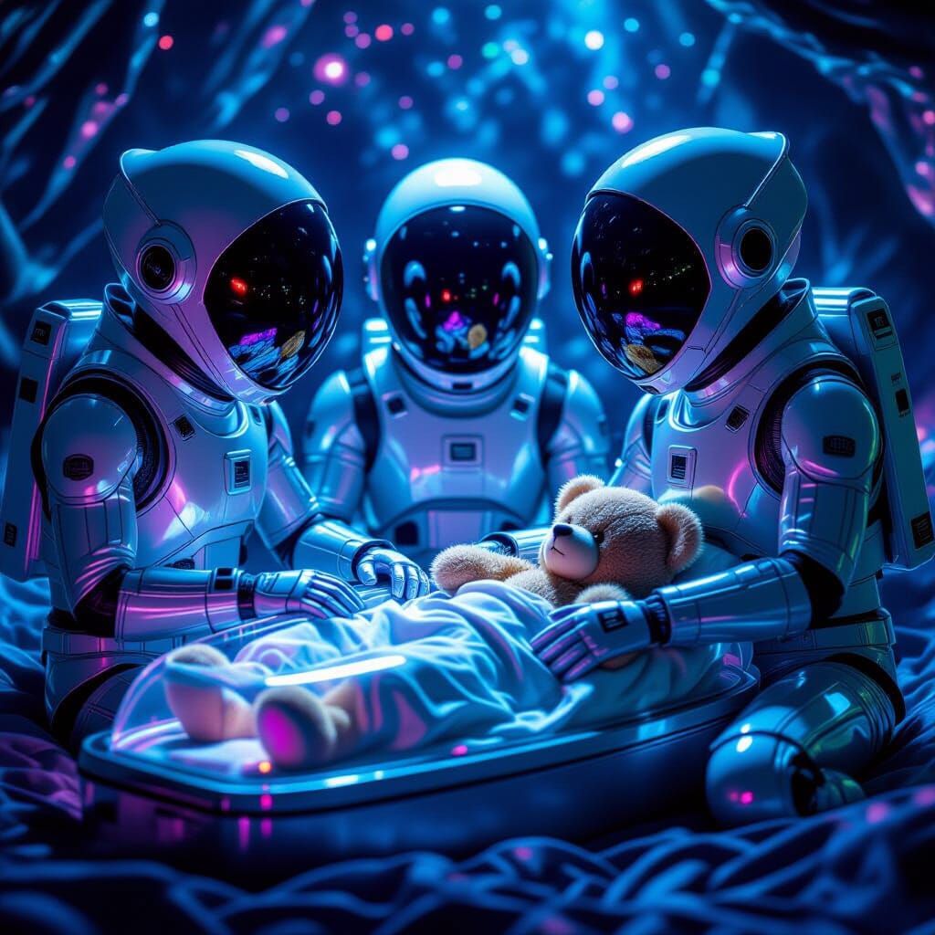 Aliens Discover Sleeping Man with Teddy Bear