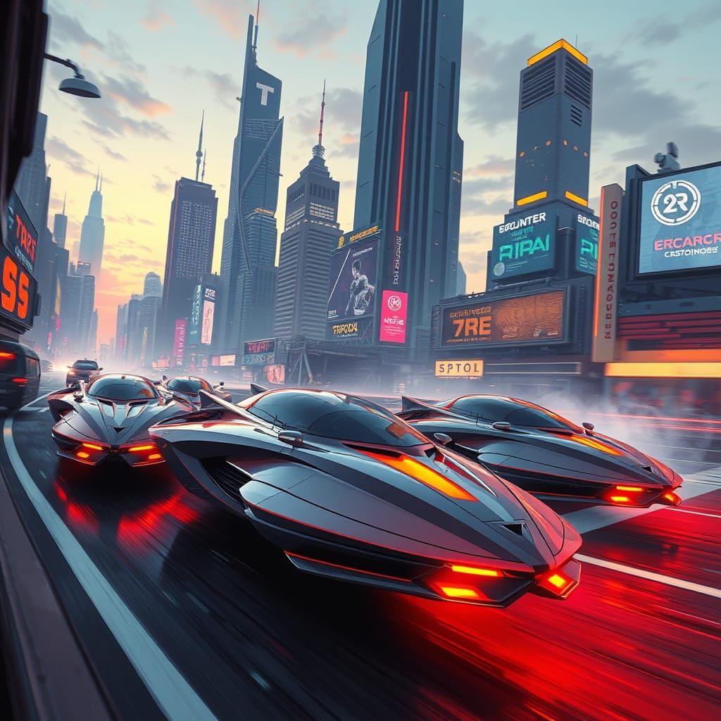 Futuristic Speedsters Zoom Through Neon-Lit Cityscapes in Cy...