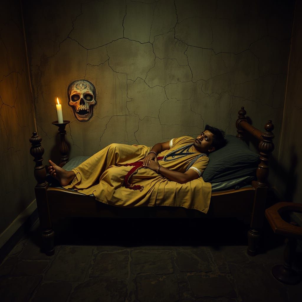 Eerie Indian Man in Candlelight, Horror Aesthetic