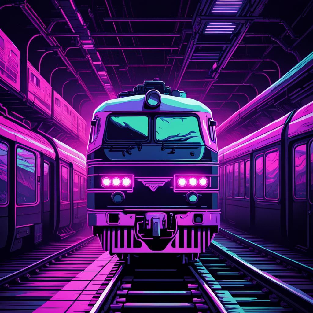 Demonic Night Train in Cyberwave Style