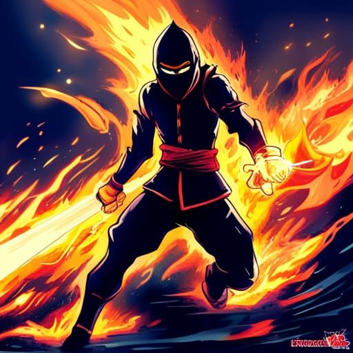 Fire Ninja vs Water Ninja in Anime Style