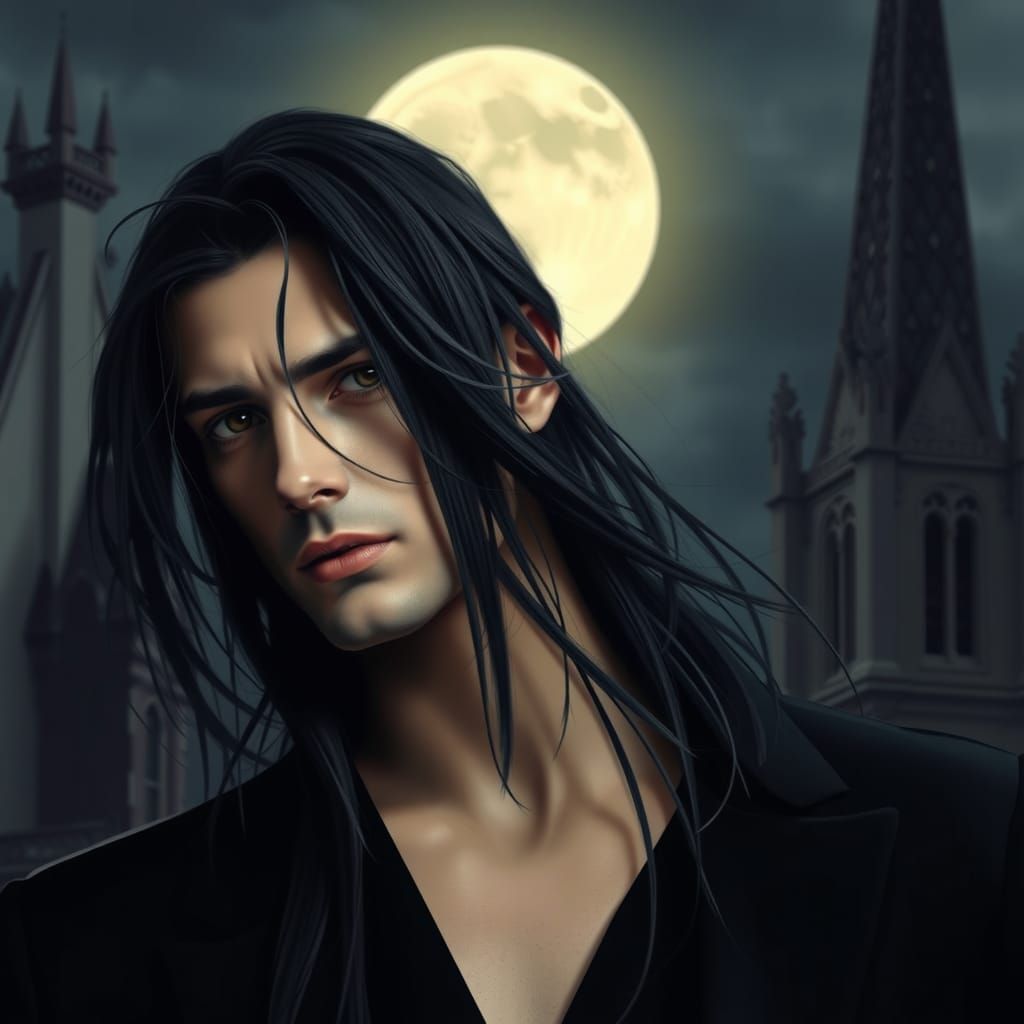 extremely handsome gothic male vampire