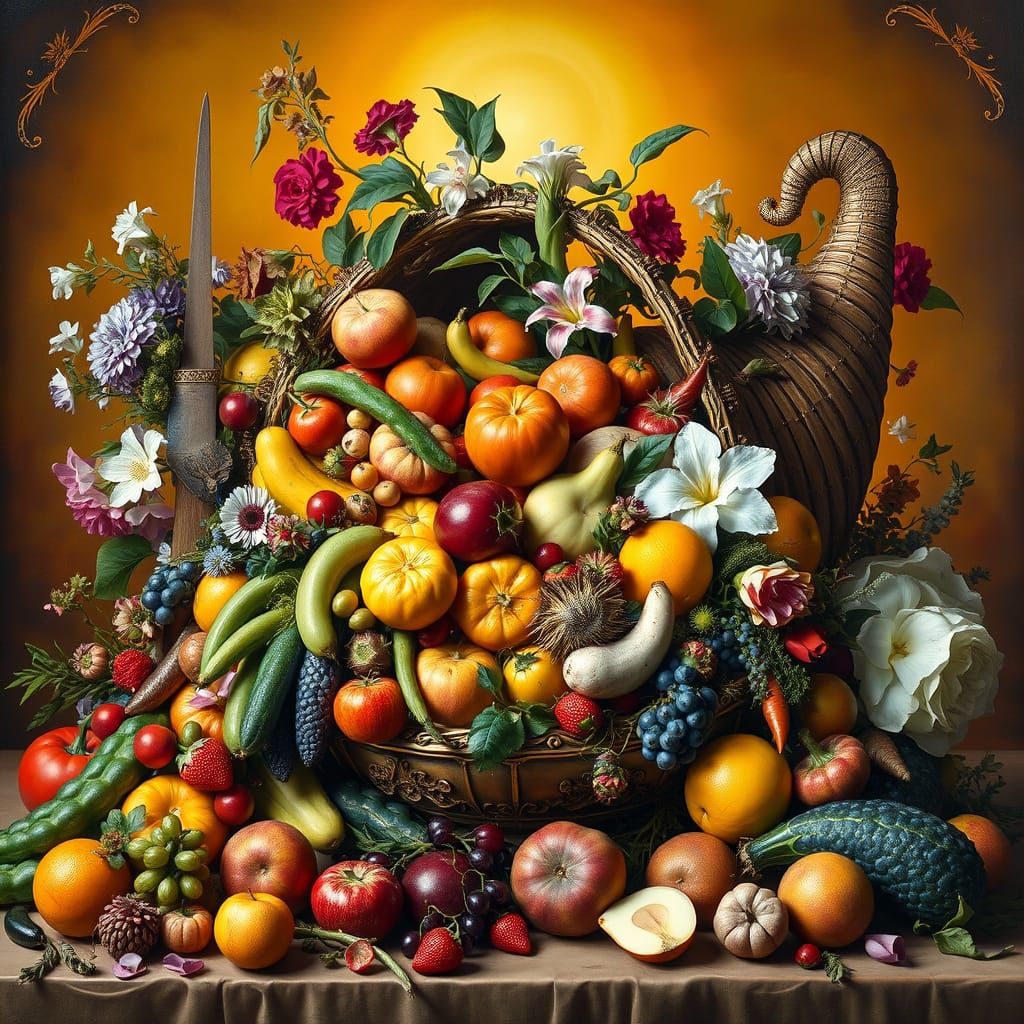 Lavish Still Life in Golden Cornucopia