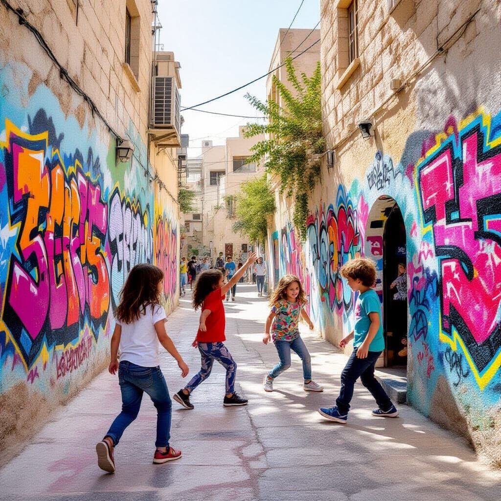 Kids Play Hide and Seek in Graffiti Street Art Style