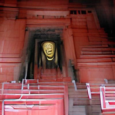 Menacing Face Carved at Temple Entrance