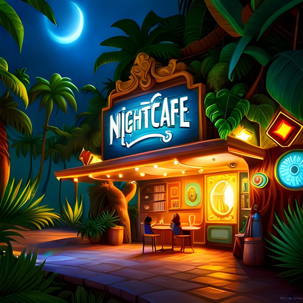 Nightcafe Billboard in Tropical Jungle Coffee Shop