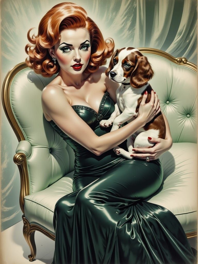 Glamorous Actress with Spaniel, Old Hollywood Style