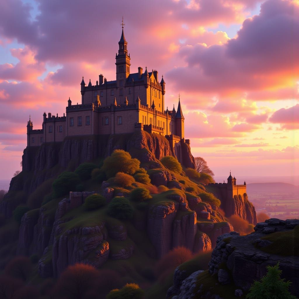 Edinburgh Castle Sunrise in Matte Painting Style