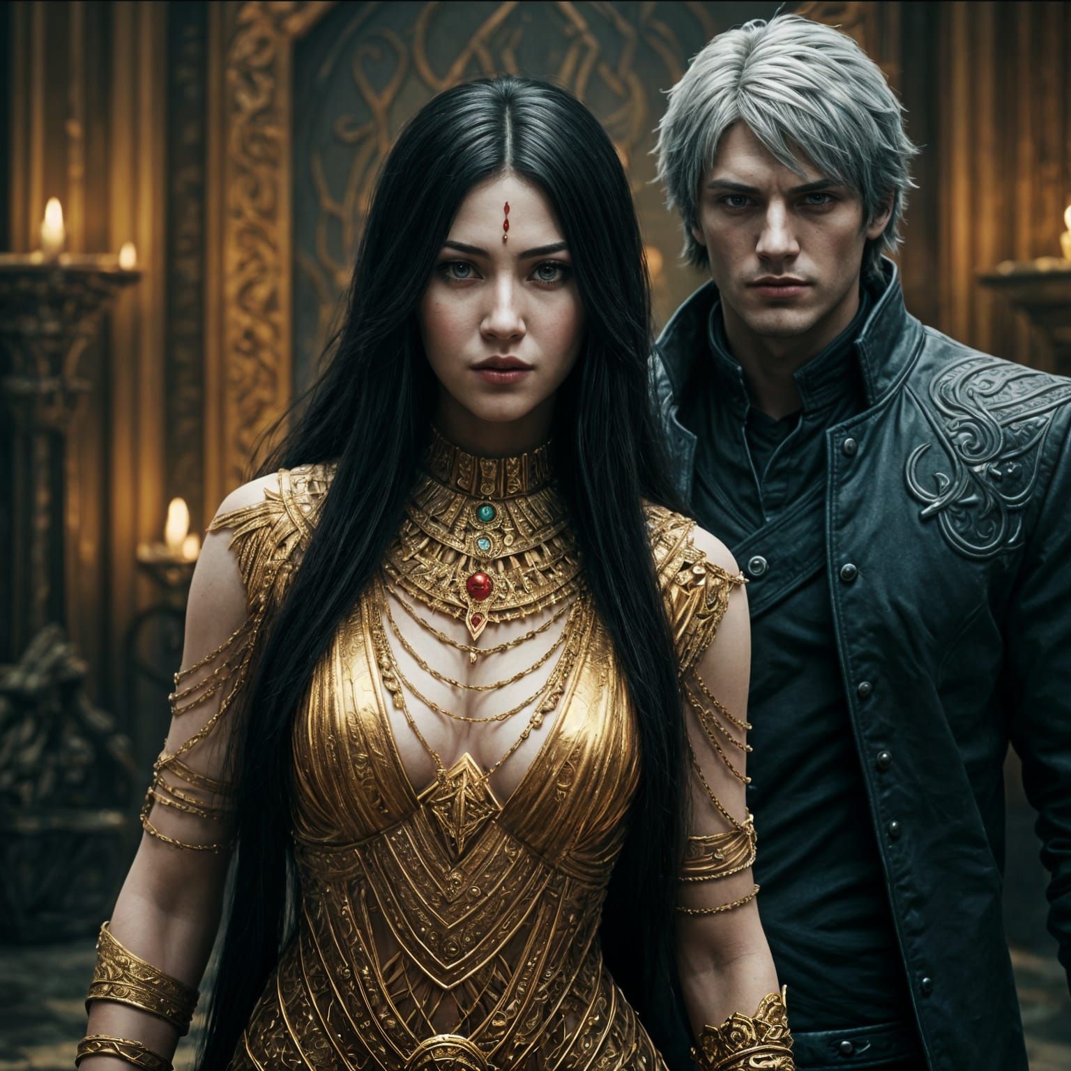 Goddess in Golden Splendor, Ethereal Beauty, and Cinematic G...