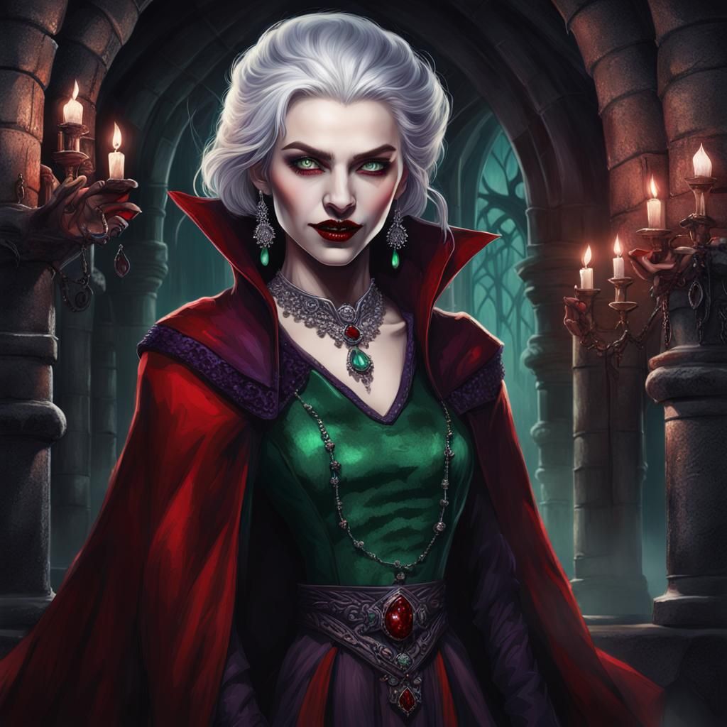 Vampire Woman in Castle Dungeon: Digital Illustration