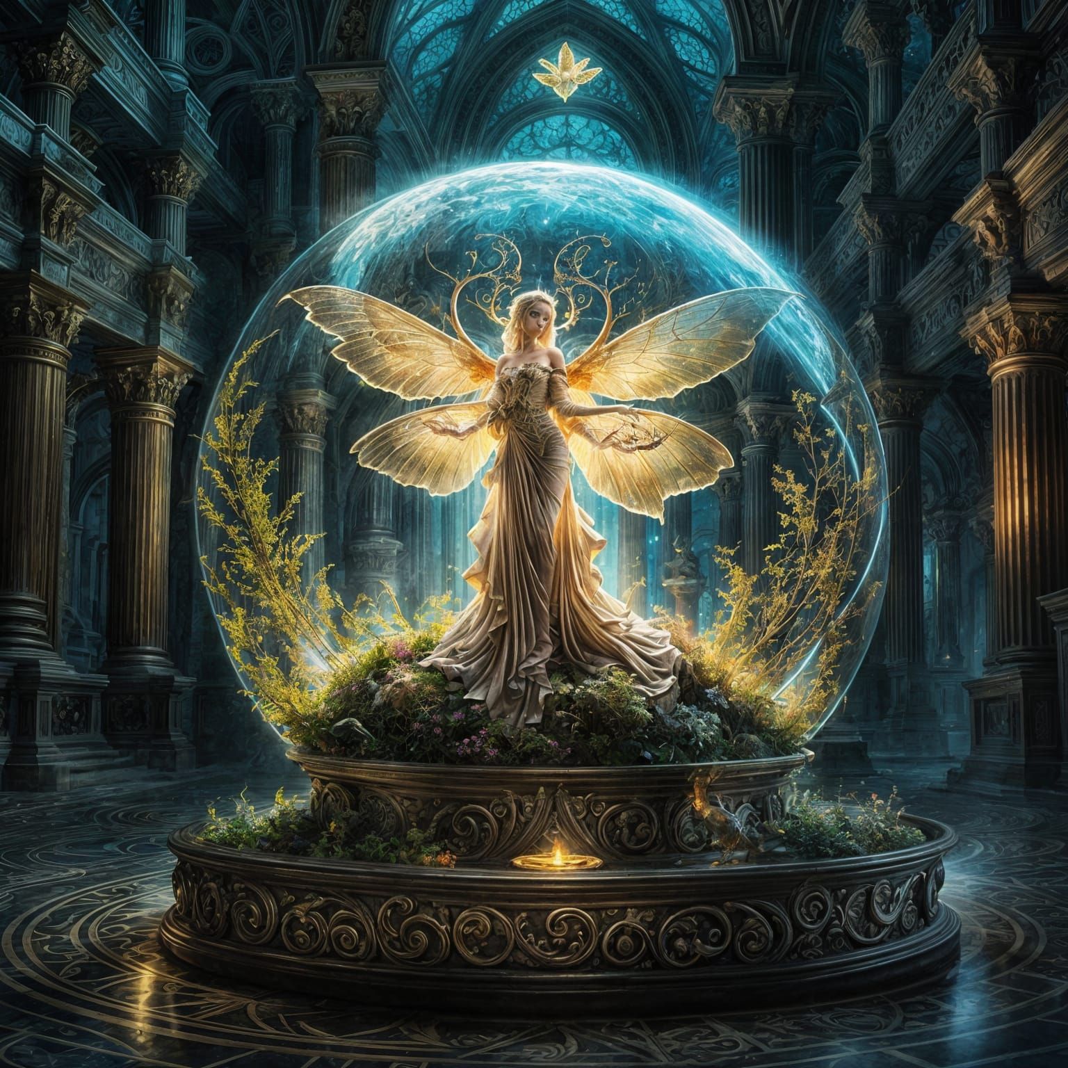 Fae Creature with Glowing Orb in Double Exposure