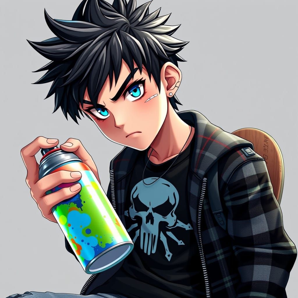Edgy Teen Rebel with Spray Paint and Skateboard