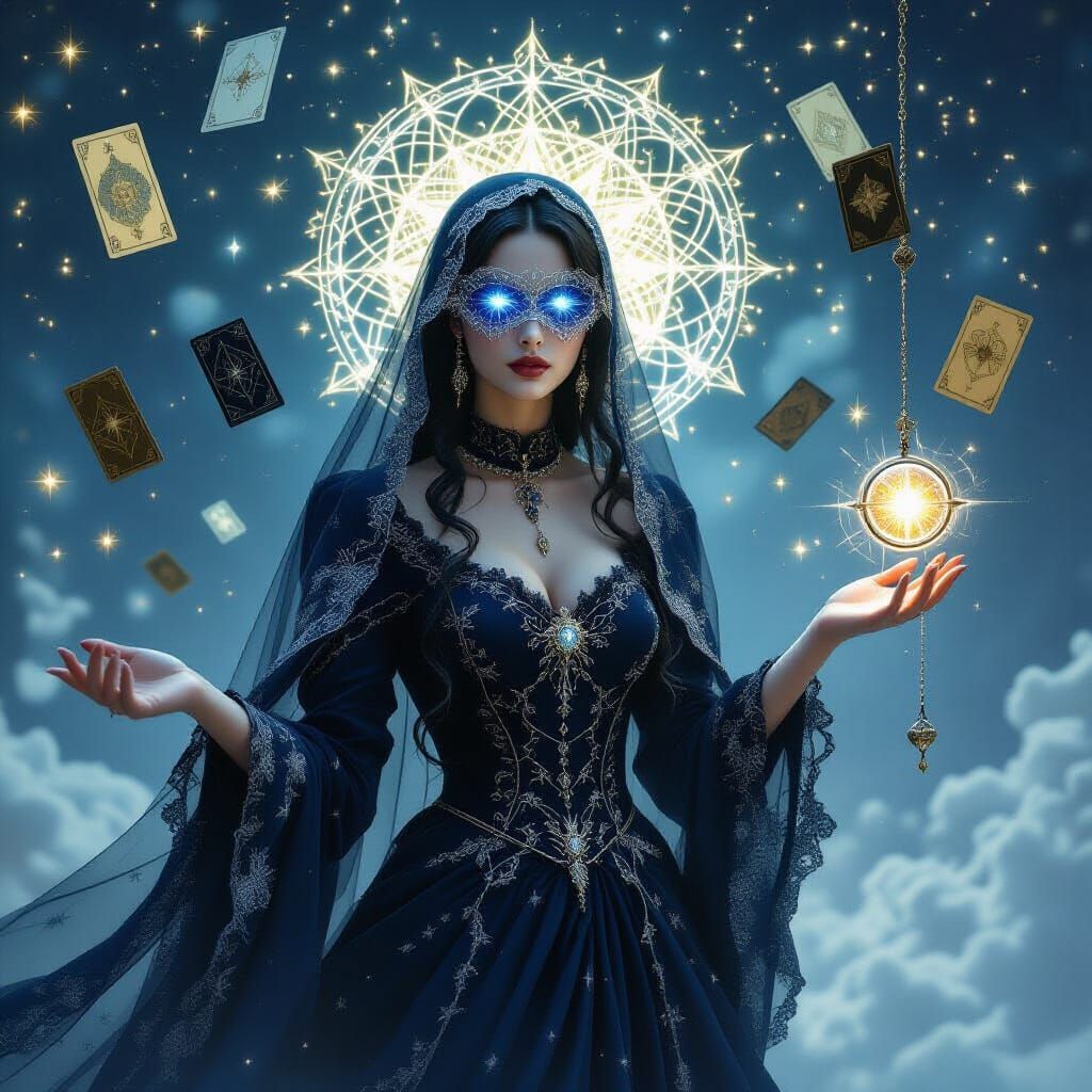 Victorian Seer with Pendulum in Starlit Dreamscape