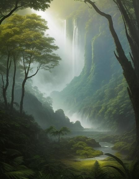 Dinosaur in Wild Forest: Detailed Matte Painting