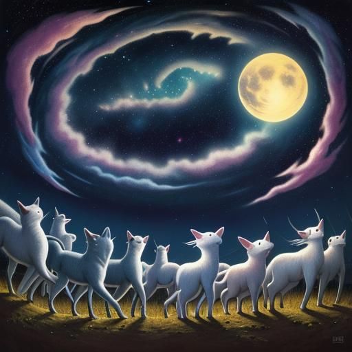 Animals Dancing with Silver Stars in Peca Art Style