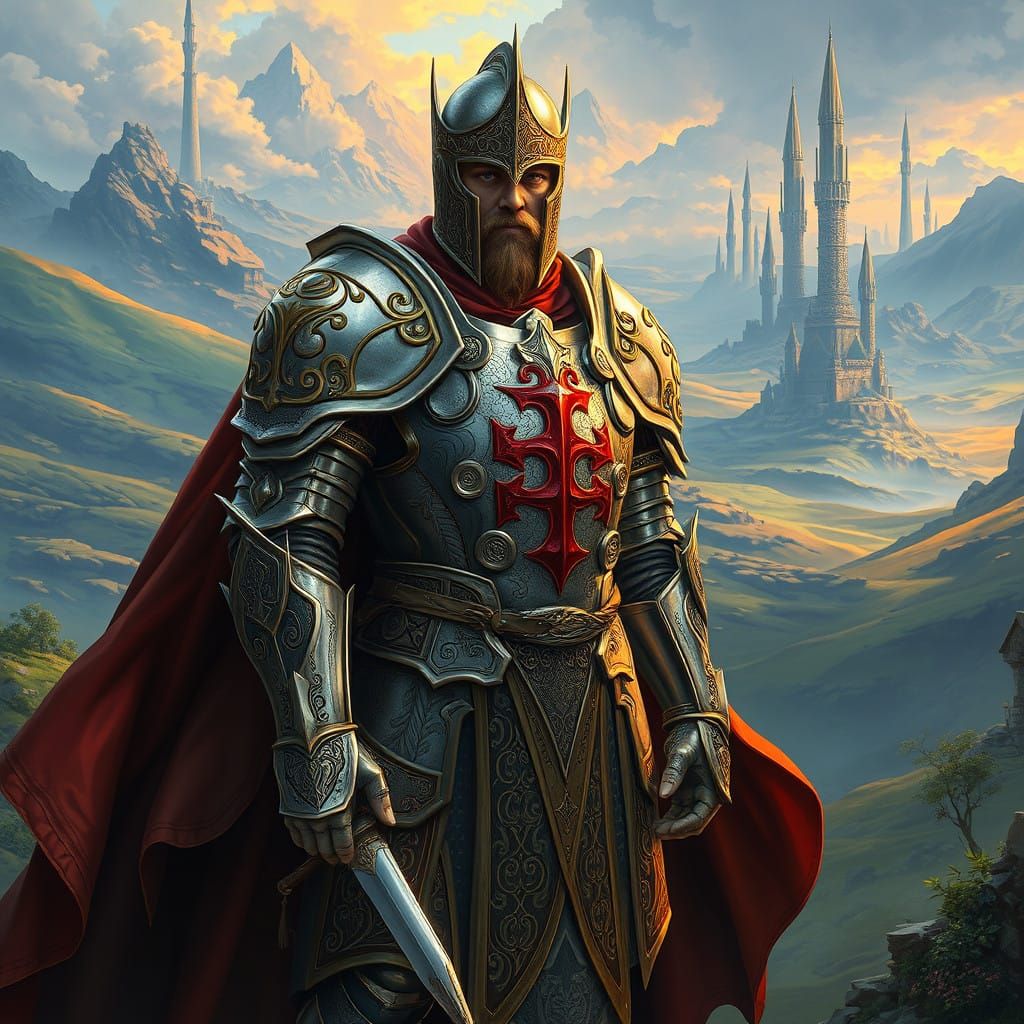 Majestic Paladin in Ethereal Landscape