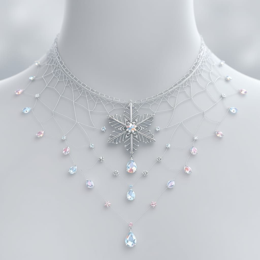 Ethereal Silver and White Gold Necklace in 3D Anime Style
