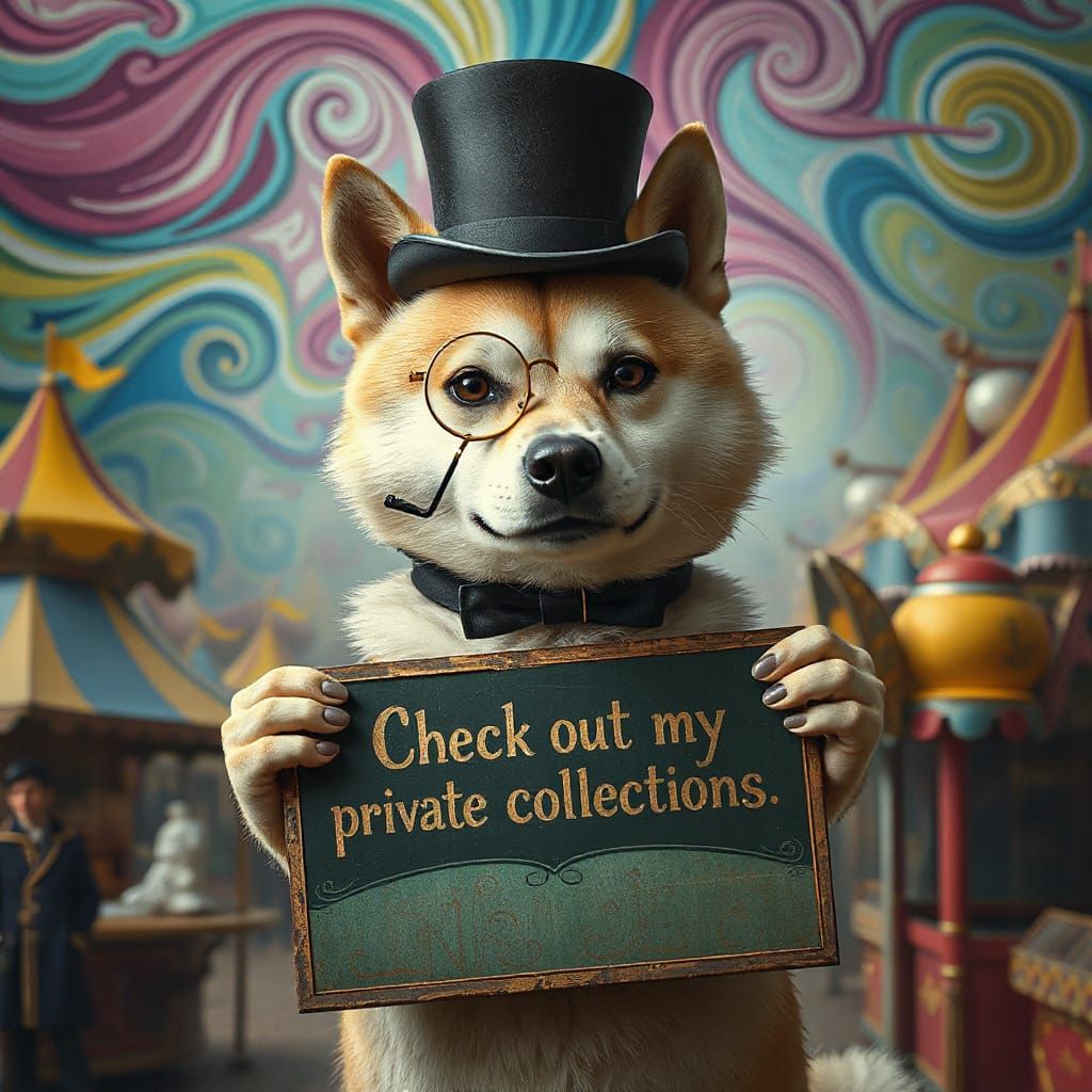 Albino Shiba Inu Carnival Barker in Digital Art