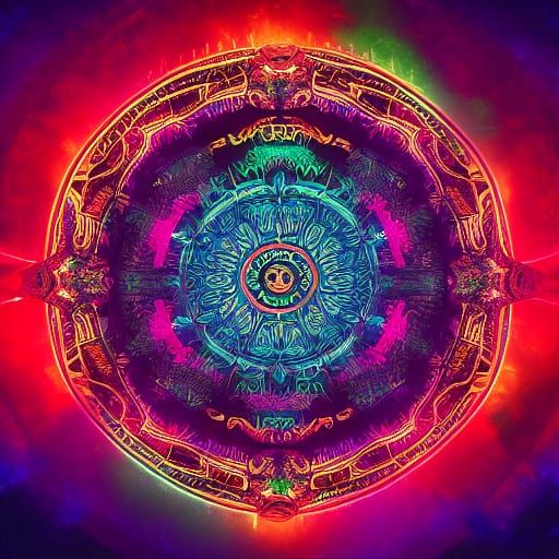 Psychedelic Monkey Mandala in Dark Fantasy Style