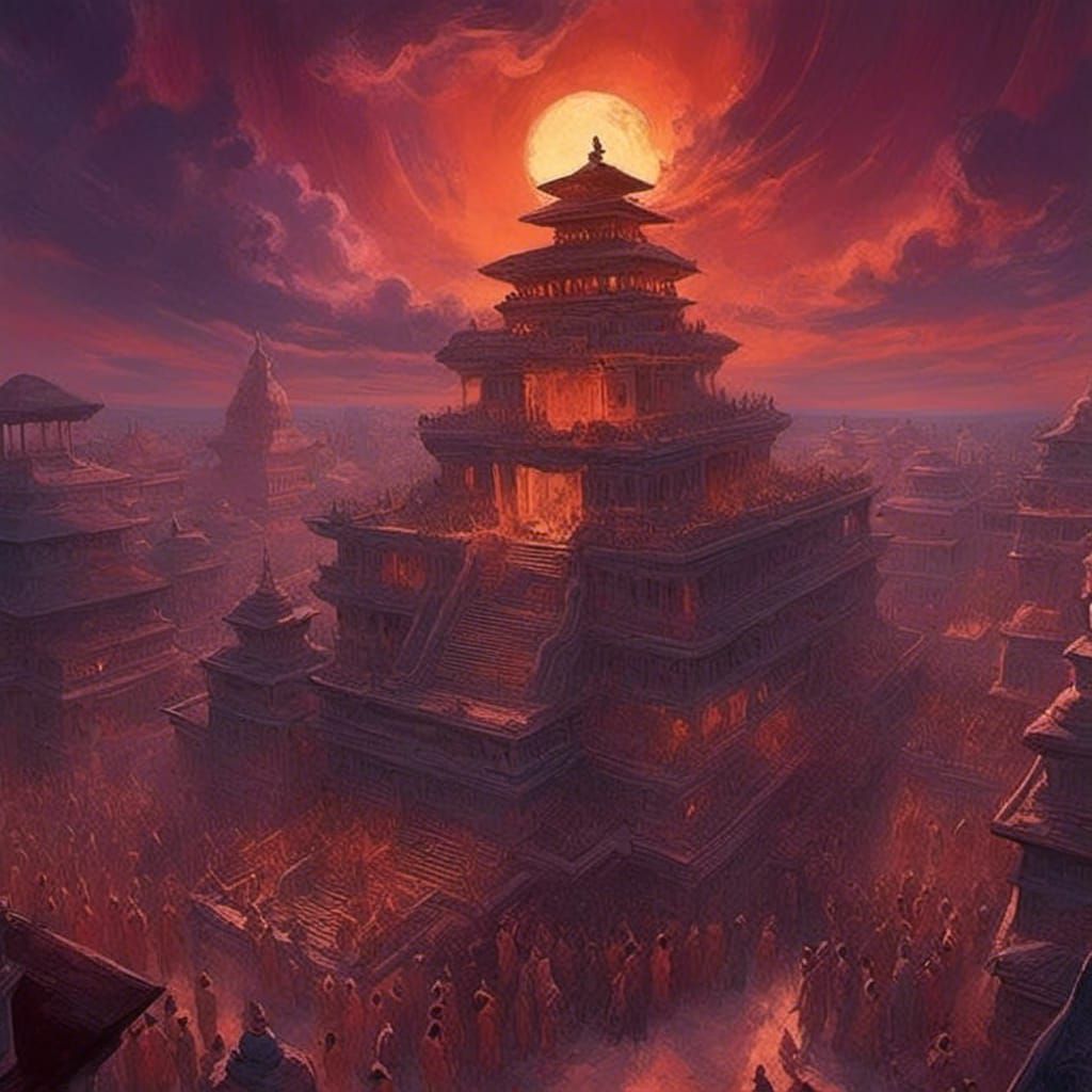 Kathmandu Temple with Shiva in Digital Matte Painting