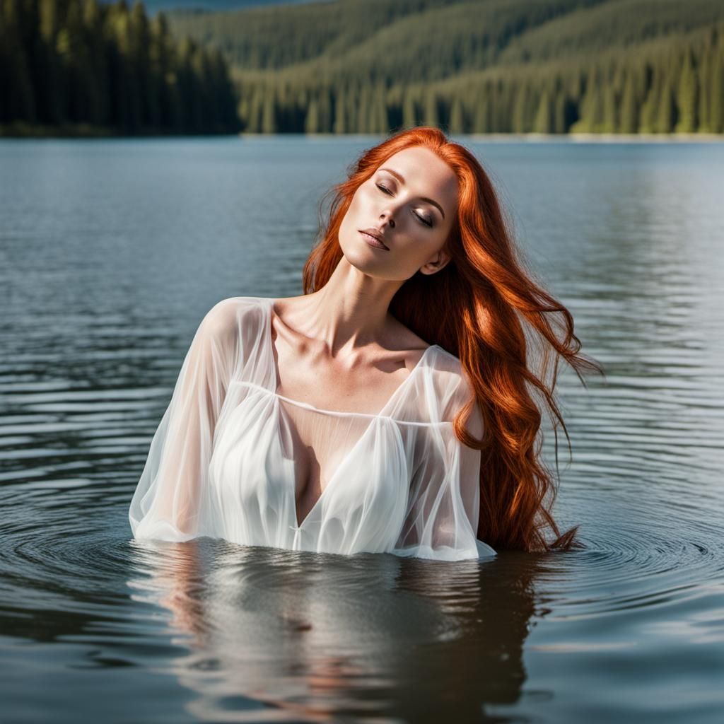 Woman with Red Hair in Crystal Lake
