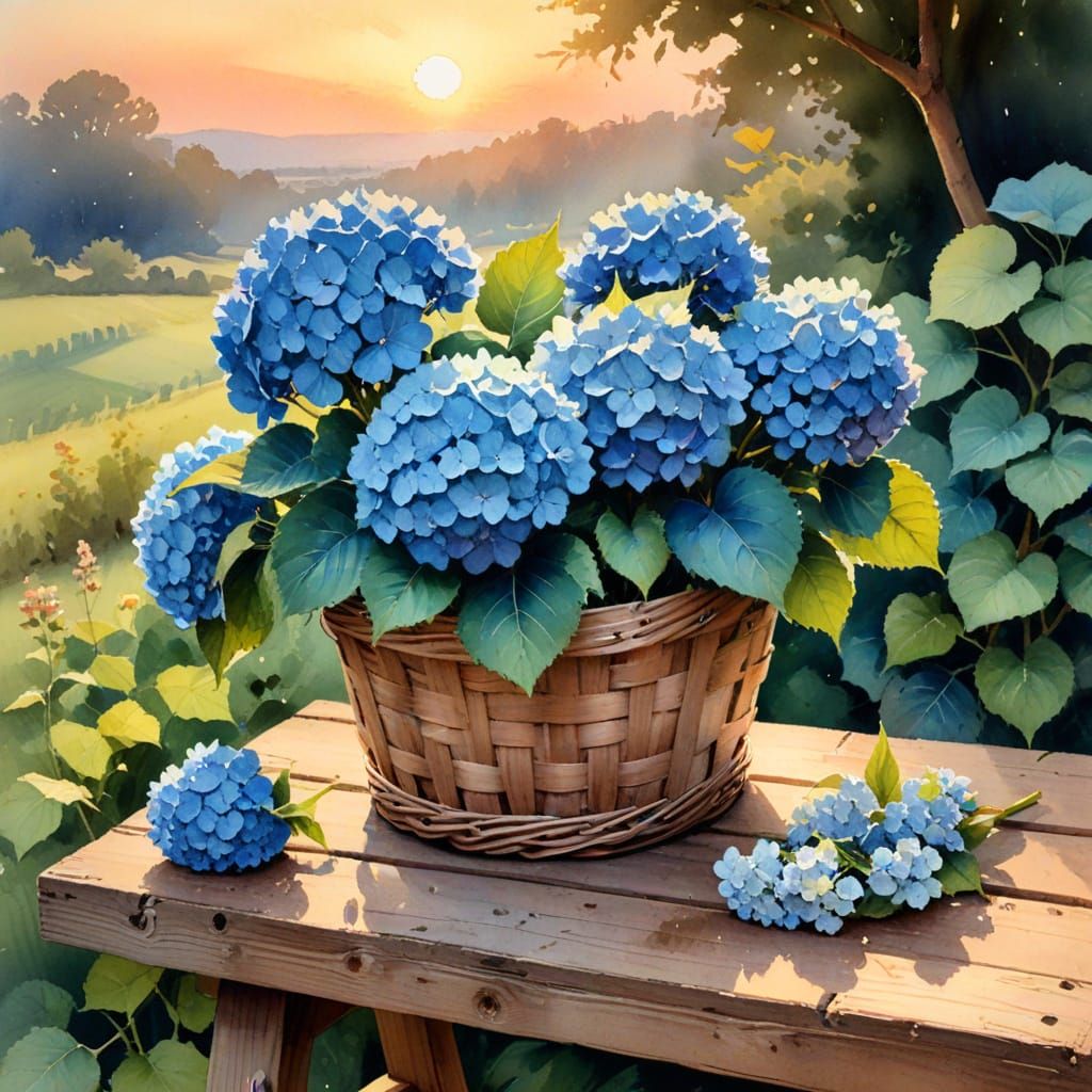 French Country Flowers Watercolor at Sunset