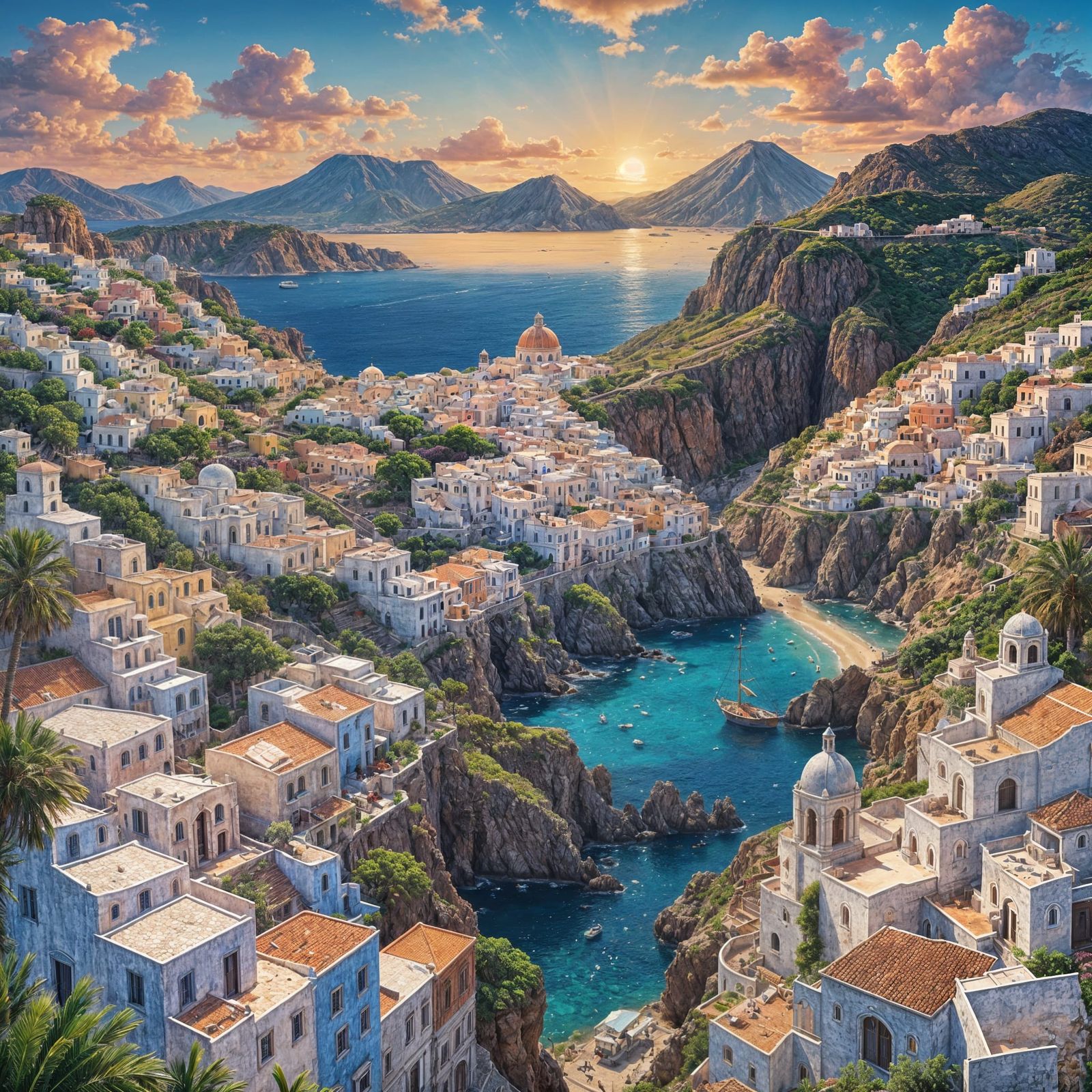 Fantastical Aeolian Islands: Detailed Matte Painting