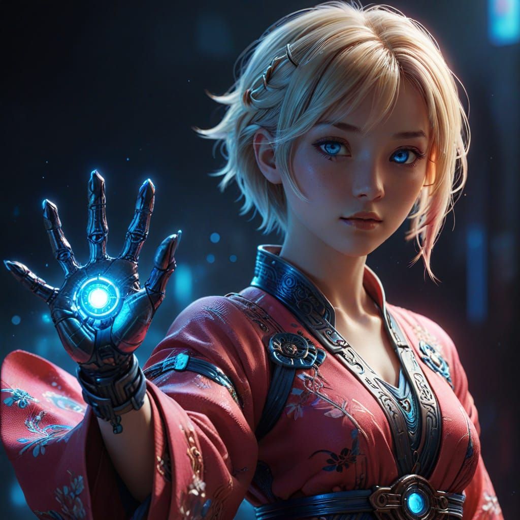 Futuristic Anime Goddess in Cyberpunk Attire